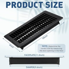 Fumete 2 Pcs 6 x 10” Black Floor Vent Covers Heavy Duty Floor Register Metal…