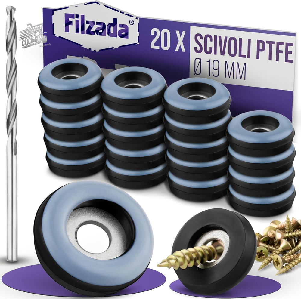 20x Teflon PTFE 19mm Round Slides Screw Screw Floor Chair