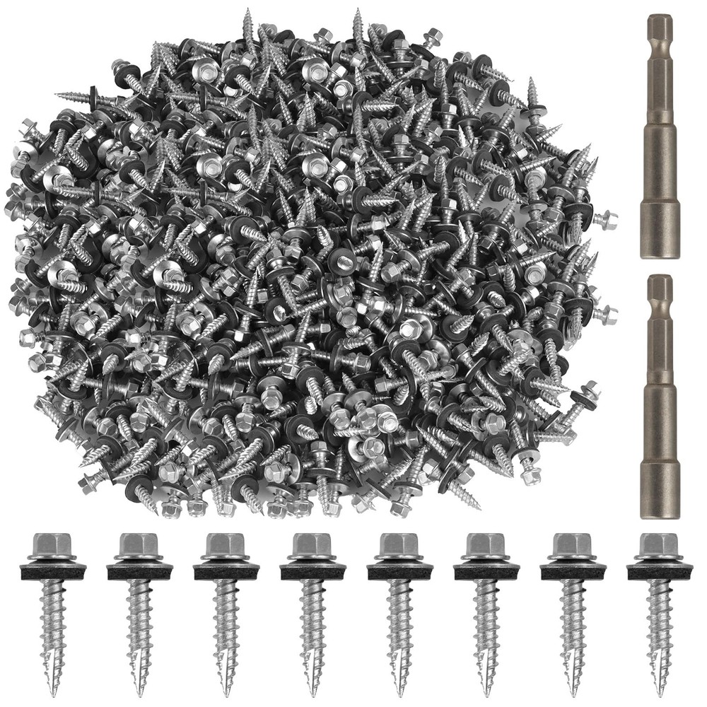 Metal Roofing Screws#10 × 1 Inch, 1000Pcs Zinc #10 × 1 Inch Silver