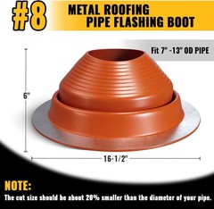 #8 Silicone Metal Roof Pipe Flashing Boot 7″ to 13″ High Temp Roof Jack + Screw
