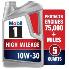 Mobil 1 High Mileage Full Synthetic Motor Oil 10W-30, 5 Quart
