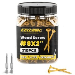 FIXLINK 2 Inch Wood Screws #8 x 2 Deck Screws 310pcs Epoxy Coated T25 Star Bit