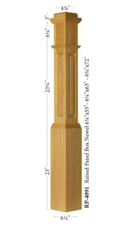 RP-4091 Box newel Post Maple/Cherry/Hickory/Mahogany Rail Parts Raised Panel