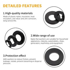 500Pcs Nylon Flat Washer Assortment Set, Washers Metric Sealing 500black