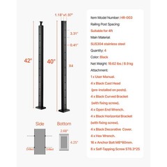 4-Pack Stainless 42in Railing Post Horizontal Holes Black