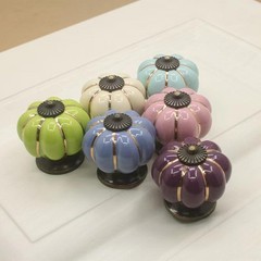 Wannianmu 5 Pack Vintage Ceramic Pumpkin Cabinet Knobs, Kitchen Ivory White