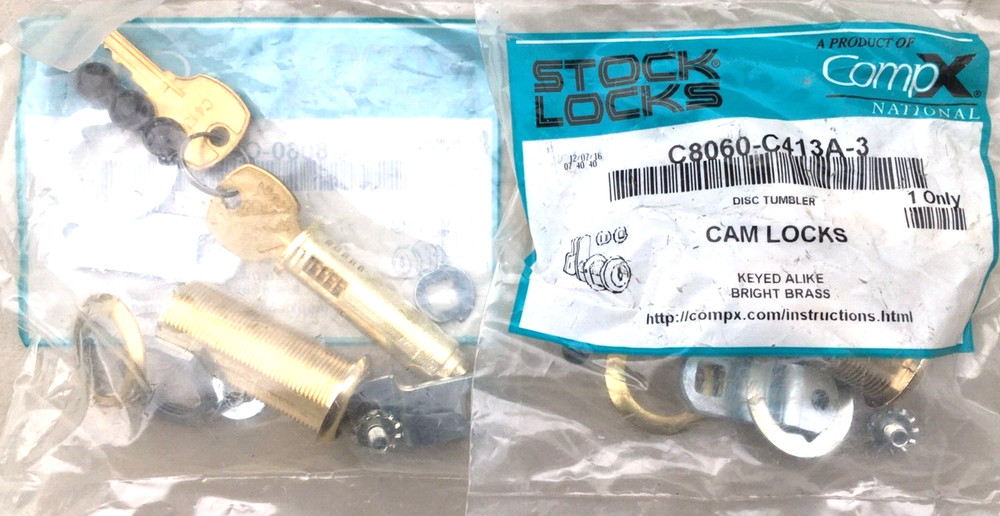 (2) CompX C8060-C413A Cam Lock 1 3/4″ Keyed Alike Bright Brass USA MADE