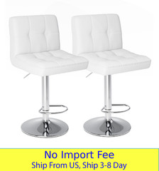 Set of 2 Adjustable Bar Stools Swivel Square Cushion PU Leather Bar Chairs with