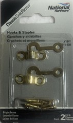 National Hardware Hooks & Staples V1841 N211-938 Solid Brass Bright Brass 2pc