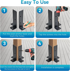4 PCS Adjustable Deck Post Anchor Base Brackets Fit 1.5×1.5 2×2 2×4 4×4 Wood