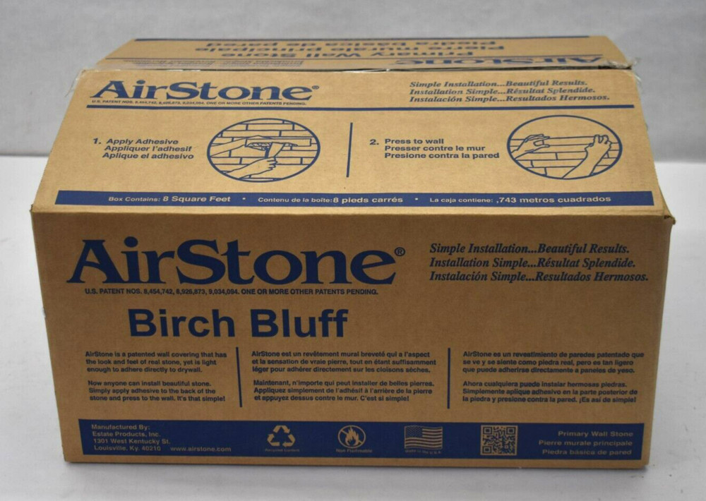 AirStone Birch Bluff Primary Wall Stone 8 sq ft Home Decor Installation Kit