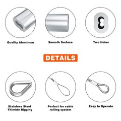 Sanuke Wire Rope Crimp Kit with 100ft 1/16 304 Stainless Steel Cable 7×7 Stra…
