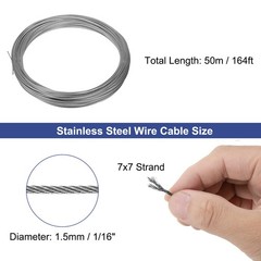 1/16″ (1.5mm) 164ft (50m) 304 Stainless Steel Cable Wire Rope 7 x 7 Strands