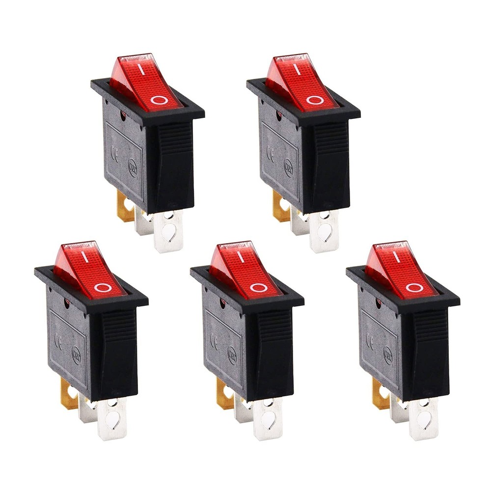 15A 250V/20A 125V 3 Pin AC Rocker Switch KCD3 Switch 5 Pcs Red