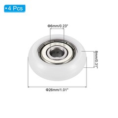 8x26x6mm 4 Pcs Nylon Pulley Wheel Ball Bearing Guide Roller White