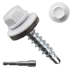 300Pcs #10 X 1 White Hex Head Self-Drilling Metal Roofing Screws, EPDM Washer, C