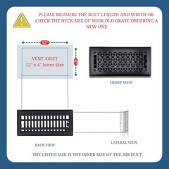 4″ x 12″ Vector Design Steel Floor Register in Textured Black Finish with mou…