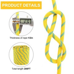 1/2in x 200ft Arborist Rope – 9000lb Breaking Strength Static Climbing Lin