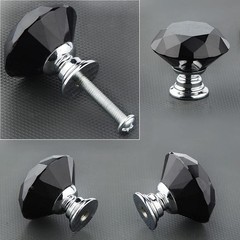 Akstore 6 Pcs Crystal Glass Cabinet Knobs 30mm Diamond Shape 30 mm, Black