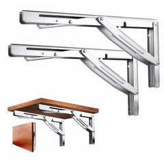 2Pcs Stainless Steel 14″ Folding Table Bracket Shelf Bench Support Heavy Duty