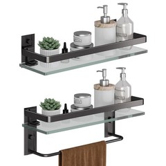 Danpoo Bathroom Shelves Wall Mounted Clear Tempered Glass Shelf Towel Bar Hand