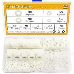 Sutemribor Nylon Flat Washer Assortment M2 M2.5 M3 M4 M5 M6 M8 M10 M12, White