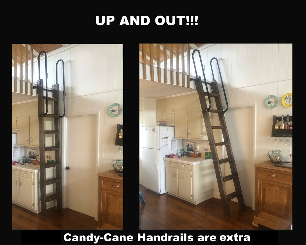 Custom Rustic Pine Loft Library Ladder half-Log,Cabin,Attic,Wood,Wooden Hardware