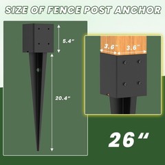 Fence Post Anchor 4×4 26″ Length 3.6″ x 3.6″ Heavy Duty Metal – For Fence
