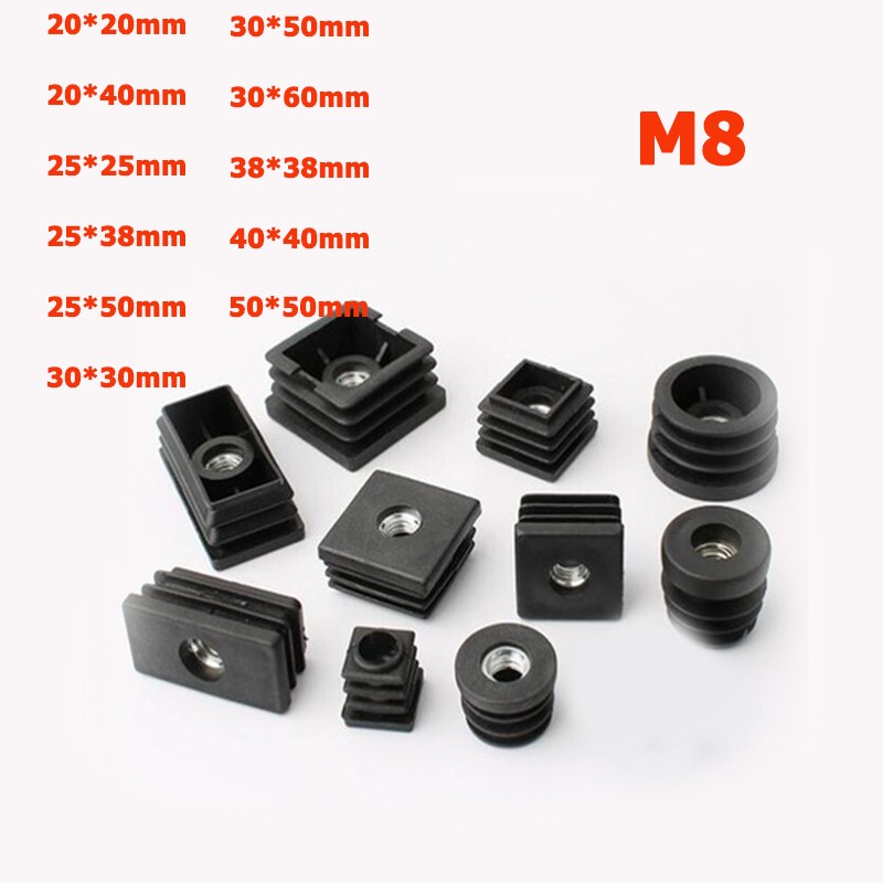 M8 Square Plastic Tube Plug Bung insert Blanking Plug Furniture Feet Pad 20-50mm