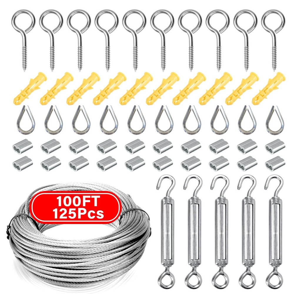 1/16″ Wire Rope Turnbuckle Kit – 100ft 7×7 Stainless Steel Coated Cable wi