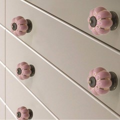 ESreake Yusheng 5 Pack Vintage Ceramic Pumpkin Cabinet Knobs, 5 Pack, Pink