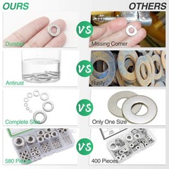 304 Stainless Steel Flat 580PCS Washers, Silver Washers