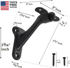 6 Pack 3 Inch Matte Black Hand Rail Bracket Heavy Duty Hardware for Stairways, H