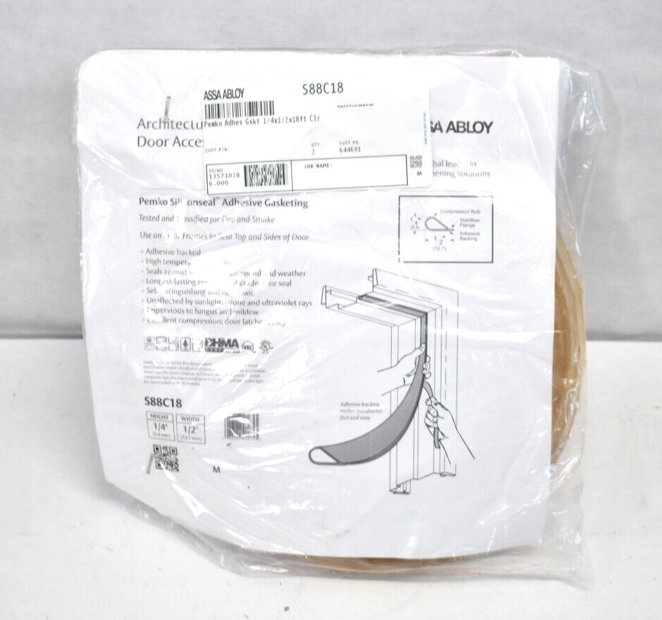 Assa Abloy Pemko Adhesive Gasket 1/4″ x 1/2″ x 18′ Clear S88C18 Perimeter