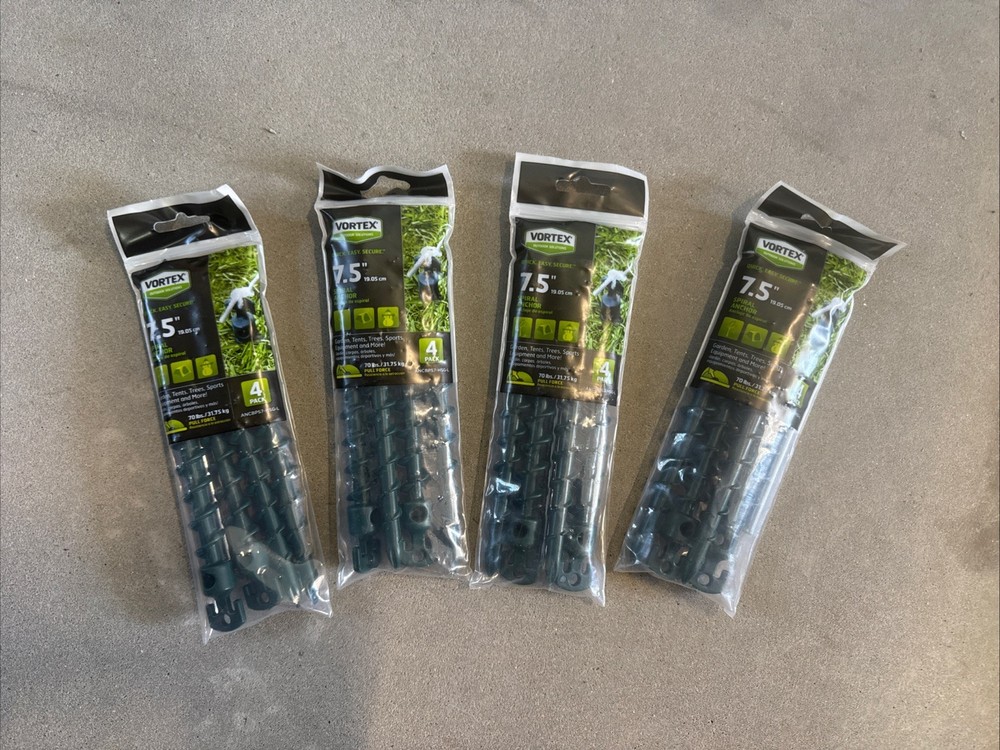 4 X Vortex Outdoor Solution 7.5″ Green Plastic Spiral Anchors Tie Down 4pks of 4