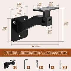 Adjustable Handrail Brackets for Indoor Stairs 4 Pack Black Stair Railing Bra…
