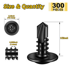 Mywish 300Pcs #8×1/2″ Black Self Tapping Screws for Metal, 410 Black Metal Screw