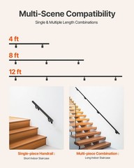 Wall Mounted Stair Handrail, 12ft Pipe Staircase Handrail, Black Galvanized Alum