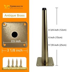 Smaxcn 4Pcs 6 Inch 15Cm Brass Metal Furniture Legs Straight Metal Cabinet Legs