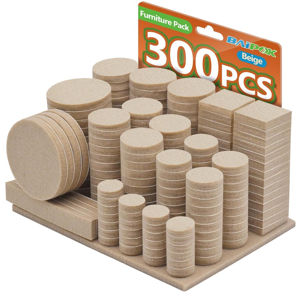 Baipok Furniture Pads 300 Pack Premium Furniture Felt Pads Beige Huge Quantity
