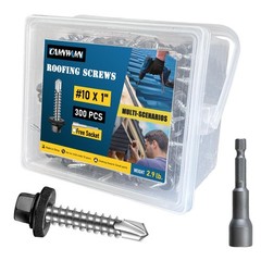 300Pcs #10 x 1 Inch Metal Roofing Screws, Black Hex Head x 1 Inch,