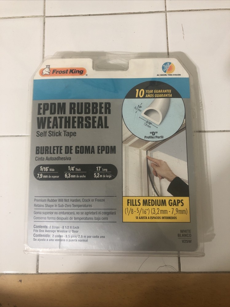 5/16″ X 17′ White EPDM D-Profile Self-Stick Weatherseal – 1/4″ Thick