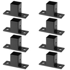 8 Pack 1 Black Square Tube Fittings – 1 Way Plate Flange Base for Fence Rail