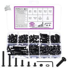 Set 236 Screws M4 M3 Black Steel Bolts Hedge Round Head Nuts Washers Kit As