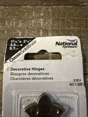 3-pack lot 6-hinges National Hardware 1-5/16 x 2.25″ Antique Brass Decorative