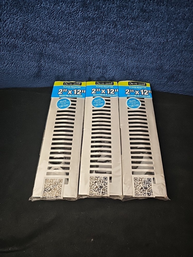 Lot of 3 Decor Grates Floor Register Aluminum Nickel 2″ x 12″ New Sealed NEW