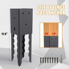 4×4 Post Base Holder Ground Spike, 3.6″x3.6″ Black Powder Coated – For Pergola