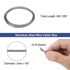 7×19 Strands 1/8″ 20ft 304 Stainless Steel Cable Wire Rope