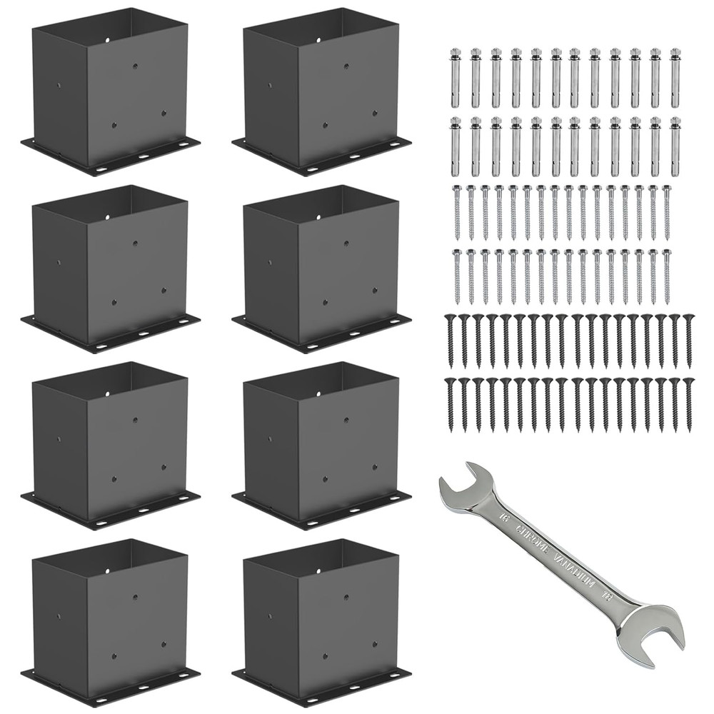 8 Pcs 4×6 Heavy Duty Black Metal Steel Post Base Brackets Deck Pergola Support