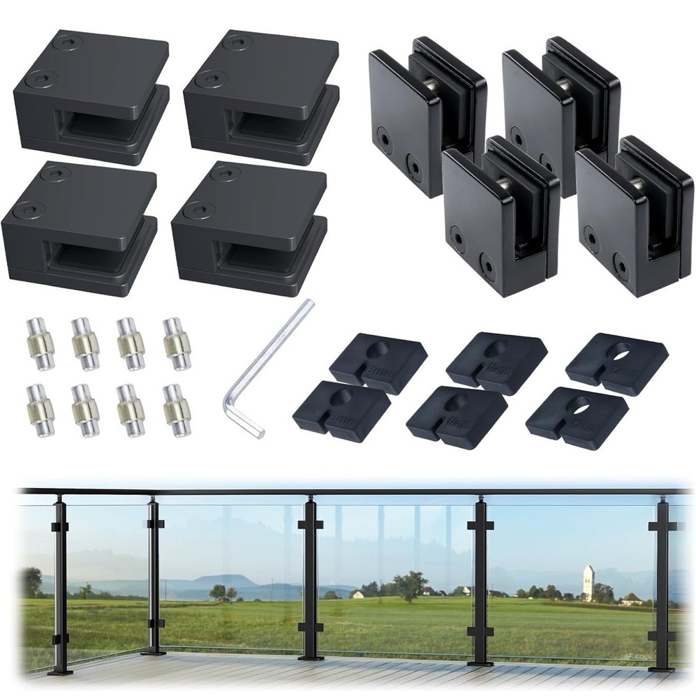 8 Pack Adjustable Glass Clamp for Thickness 5/16″-1/2″(8mm-12mm) Black Square